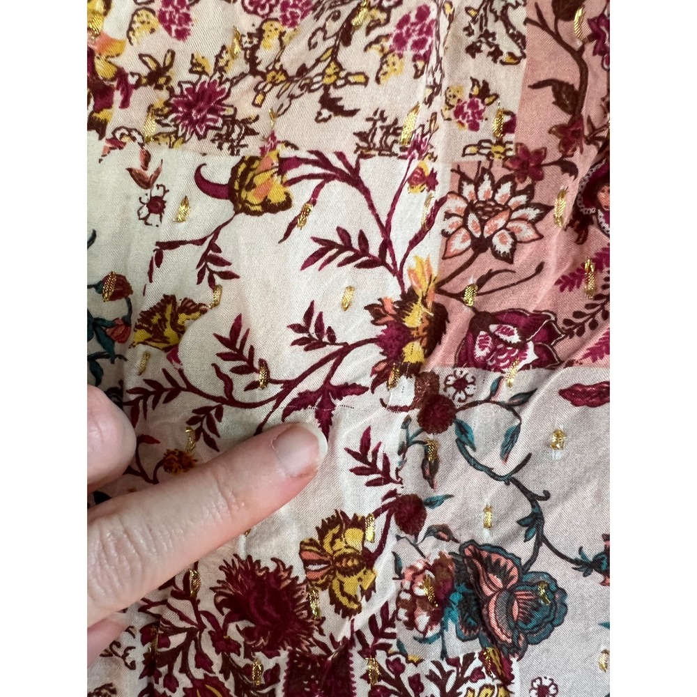 Drew Floral Patchwork Gold Lurex Swiss Dot Halter Tank Top Pink Size Small - Picture 3 of 4